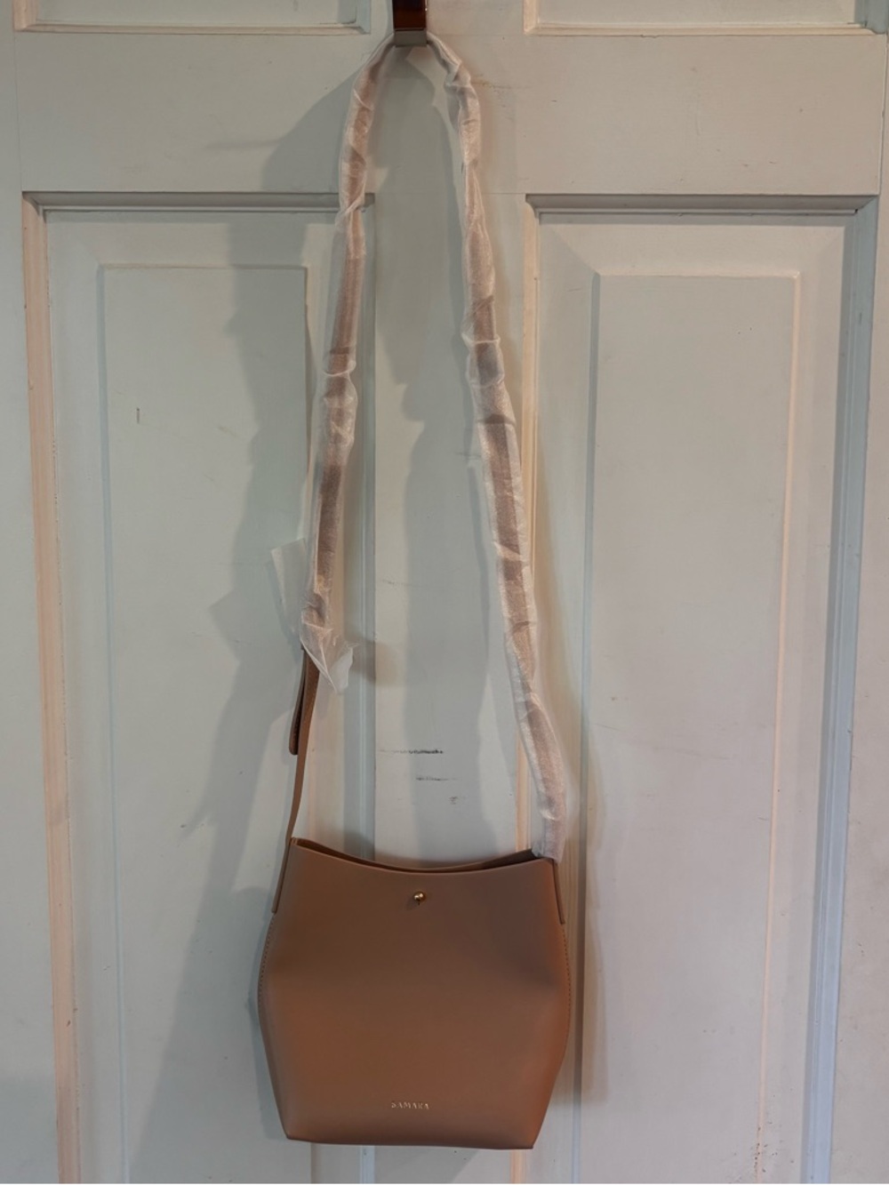 Samara Vegan Leather Crossbody Bag Beige Minimalist Gold Hardware NEW